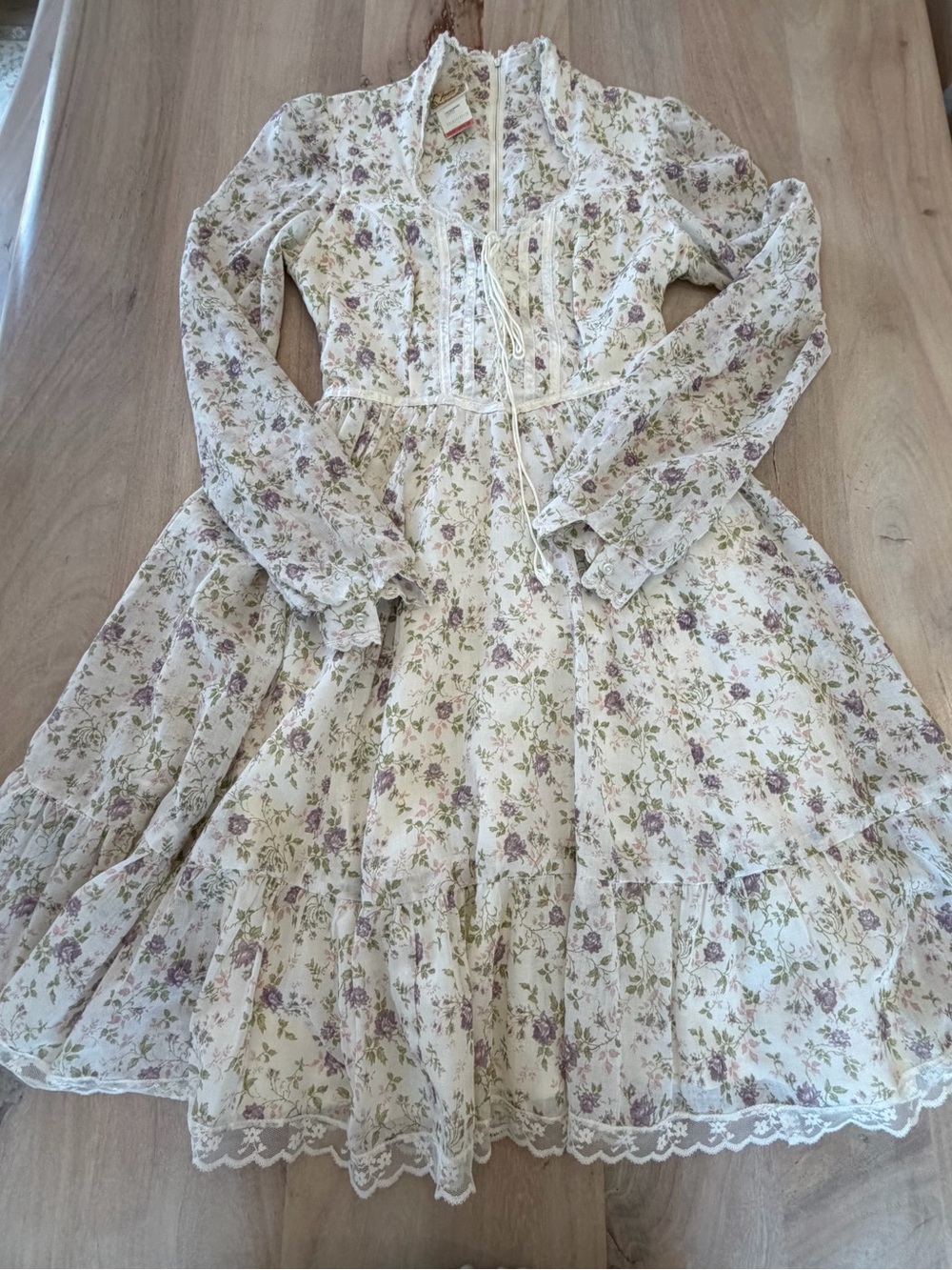 Gunne Sax Vintage Prairie Victorian Floral Feminine Midi Dress Corset Size 7